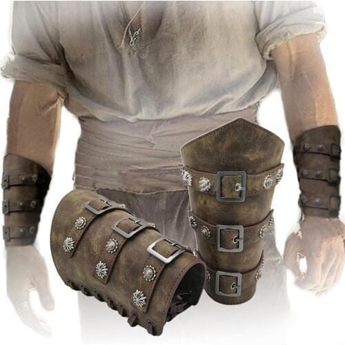 1pair Faux Leather Wide Bracers Lace Up Arm Armor Cuff Cross String Steampunk Medieval Gauntlet Wristband Cosplay Props
