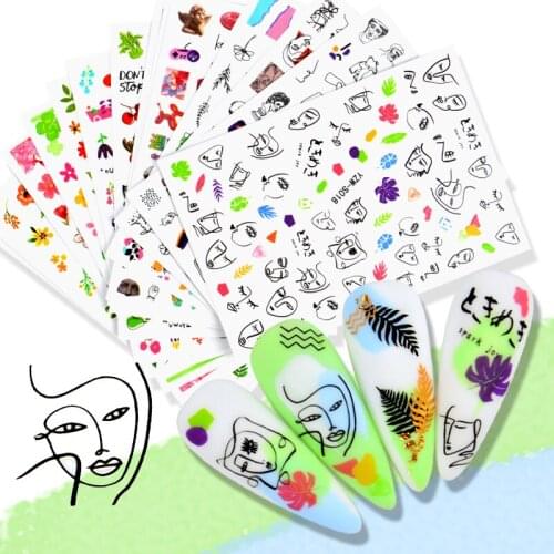 YZWLE 1Pc Water Nail Decal And Sticker Flower Leaf Tree Green Simple Summer DIY Slider For Manicuring Nail Art Watermark