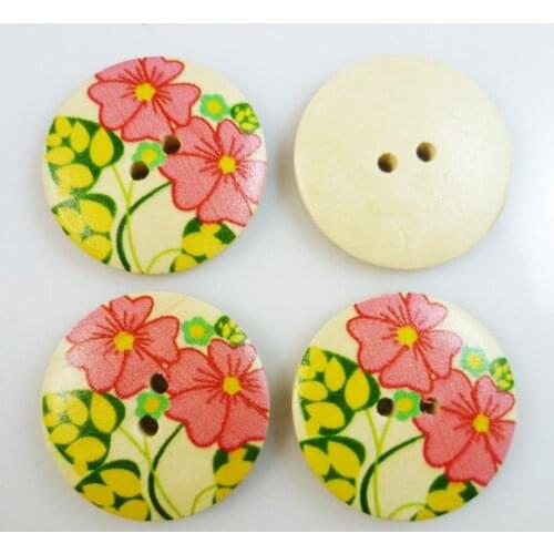 10PCS Red Flower Painting 30MM Wooden Buttons Boots Coat Sewing Clothes Accessories MCB-277