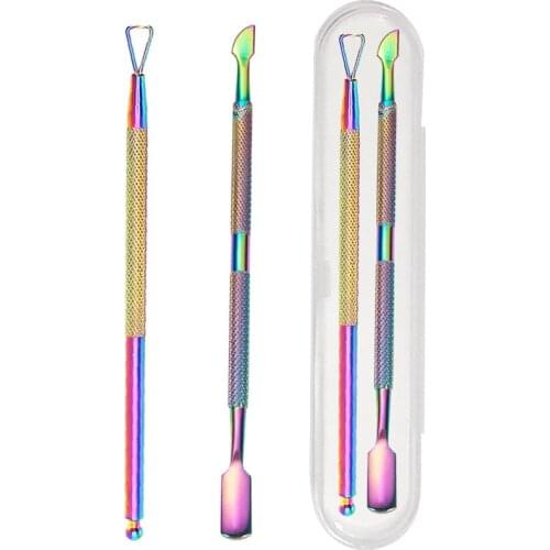 2pcs Double-Ended Cuticle Pusher Stainless Steel Dead Skin Push Remover For a Manicure Nails Accessories Tools Box
