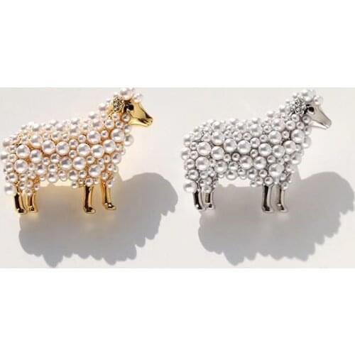 2021 Amybaby Luxury Fashion Vintage Crystal Pearls Stone Womens Sheep Brooch Jewelry For Party