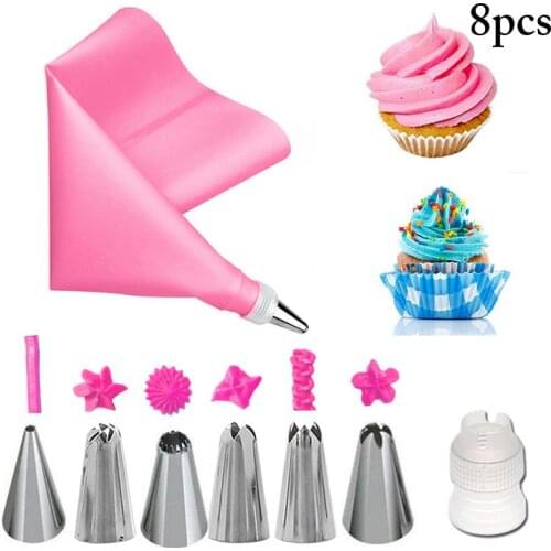 8 Pcs/Set Cake Decorating Tool Reusable Stainless Steel Icing Tip DIY Cake Cream Pastry Bag Homemade Cake Tools Accessories