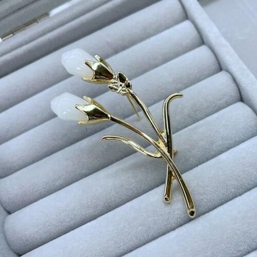 Brilliant decoration world middle ancient national style Qipao Hanfu womens imitation jade Brooch flower alloy pin