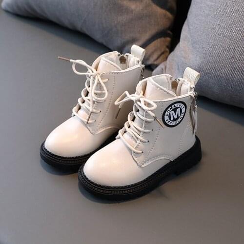 Size 21-30 Kids Girls Martin Boots PU Leather Waterproof Boots Winter Children Snow Boots Girls Rubber Boots