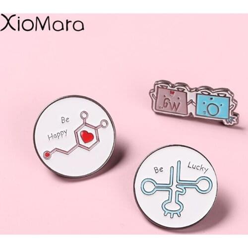Be Happy Dopamine Transfer Lapel Pins Heartbeat Brooches Molecular Element Badges Collar Jewelry Gifts For Graduates Of Graduate