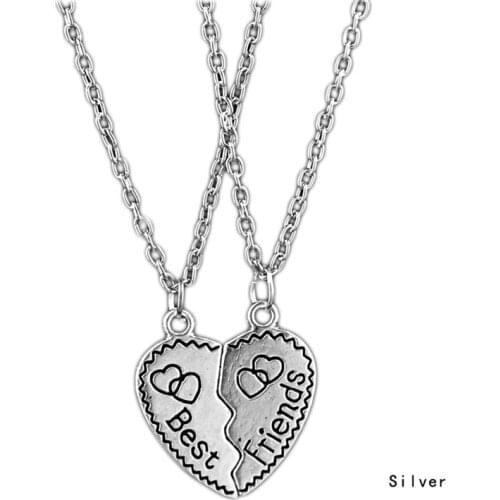 Two Splice Best friend Unisex Alloy Chain Necklace Charming Jewelry Silver COLOR