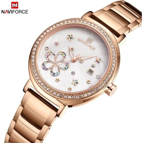 The New NAVIFORCE Watch Women Fashion Casual Water Ressistance Calandder Quartz Ladies Dress Watches Mesh Belt Relogio Feminino
