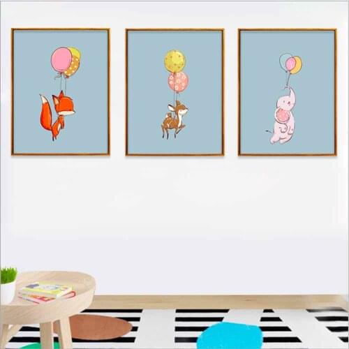HAOCHU Canvas Cartoon Balloon Animal Painting Living Room Home Decor Painting Print Poster Simple Nordic Wall Picture