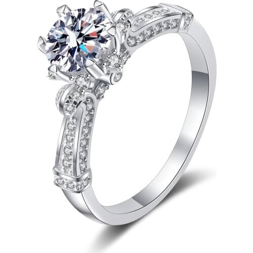 Passed Diamond Test Perfect Moissanite 925 Sterling Silver 1ct Holding Flowers Diamond Ring for Women Luxury Wedding Jewelry
