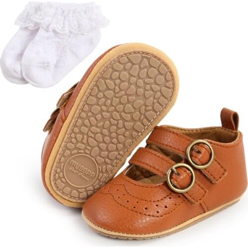 2 pcs Set Baywell Autumn PU Leather Shoes For Newborn Baby Boy Infant Fashion Soft-soled Toddler Shoes + Socks 0-18M