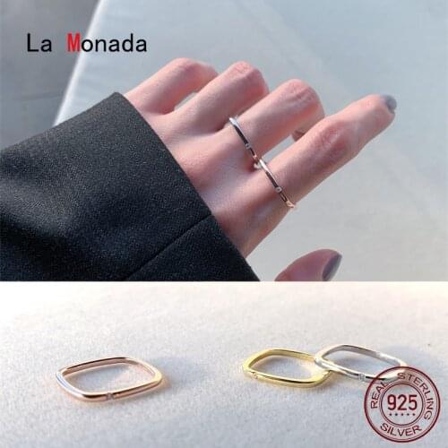 La Monada Size10-17 Finger Women Ring 925 Sterling Silver Square Minimalist Rings For Women 925 Silver Fine Jewerly Rings Woman