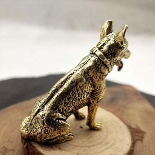 Brass Metal Lucky Fortune Dog Statue Small Ornament Little Puppy Wolf Figurines Chinese Desktop Tea Pet Decoration