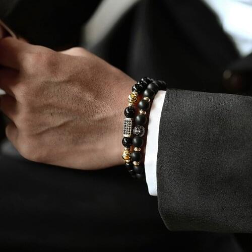 Fashion Rectangle Men Bracelet Pave CZ Hollow Ball 8MM Stone Bead Bracelet For Men Jewelry Gift