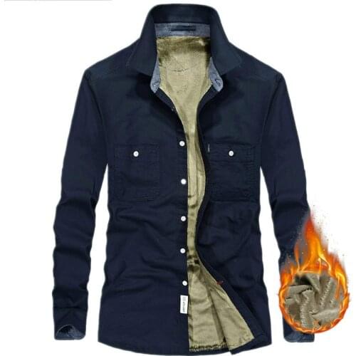 2020 Autumn Winter Thick Fleece Liner Shirt Men Long Sleeve Turn-down Collar Mens Shirts Plus Size 4XL Camisa Masculina