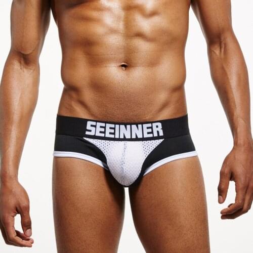 Men sexy underwear cotton briefs Seeinner Man Mesh penis pouch underpants patchwork gay underwear men shorts cueca sexy