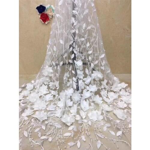 Nigerian Laces JRB-3262 High Quality Tulle Mesh French Embroidered Lace fabric with beads and 3Dflowers