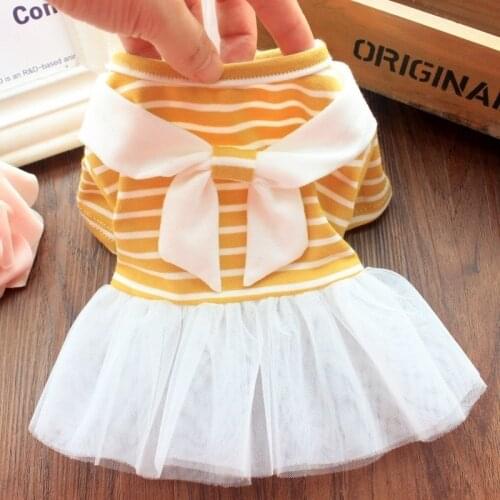 Stripe Dress Pet Clothing Dogs Princess Skirt for Dog Clothes Costume Cotton French Bulldog Print Summer Yollow Girl Mascotas