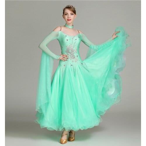 Standard Ballroom Dance Dresses 2019 High Quality Lace Sleeve Flamenco Dancing Skirt Women Cheap Stage Waltz Ballroom Dress