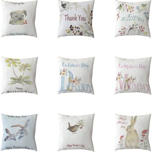 Mothers Day Gift Cartoon Rabbit Cushion Cover Polyester Peach Skin Bird Flower Pattern Home Chair Sofa Decor Pillow Cases