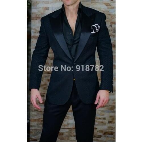 Latest Coat Pant Designs 2018 Black Suit Men Peaked Lapel One Button Jacquard Groom Suit Formal Wedding Suit Wedding Tuxedo