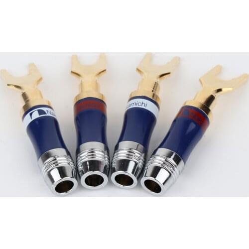 4pcs 24K Gold Plated Nakamichi Spade Fork plug Speaker Screw Lock Connector