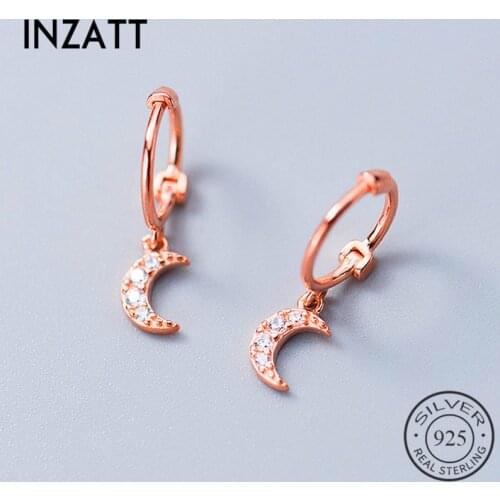 INZATT Real 925 Sterling Silve Zircon Moon Hoop Earrings For Fashion Women Party Fine Jewelry Cute Minimalist Accessories Gift
