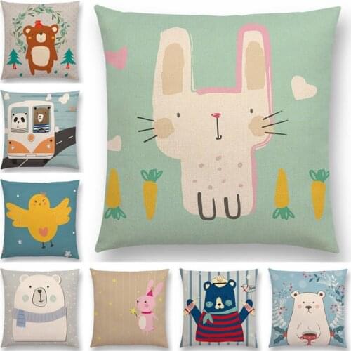 Cute Cartoon Animals Bear Rabbit Dog Whale Elephant Fox Cat Panda Happiness Friendship Good Cushion Cover Sofa Pillow Case