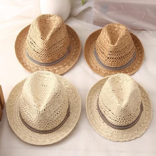 Summer Parent-child Casual Sun hats for Women Fashion Jazz Hat Man Beach Trilby Straw Panama Hat Hollow Belt Sun Visor Caps