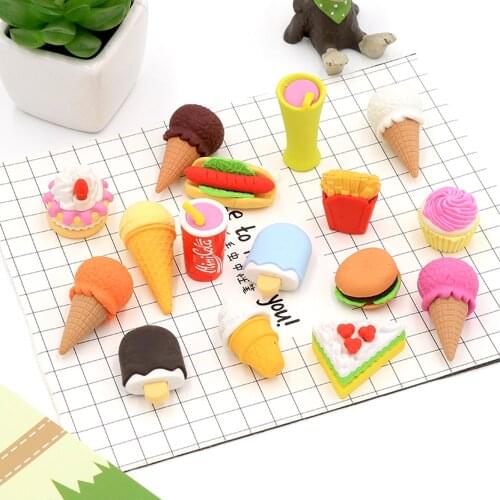 4 Pcs/pack Creative Ice Cream Erasers Cute Food Writing Drawing Rubber Pencil Eraser Stationery for Kids Gifts School Supplies