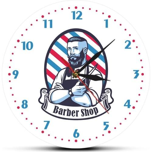 Barber Shop Oclock Decorative Wall Art Wall Decal Hairdresser Printing Watch Modern Design Silent Barber Salon Decor Horloge