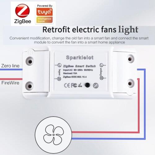 Mini zigbee 3.0 smart switch retrofit module for fans lights support tuya smart life app smartThings alexa google voice control