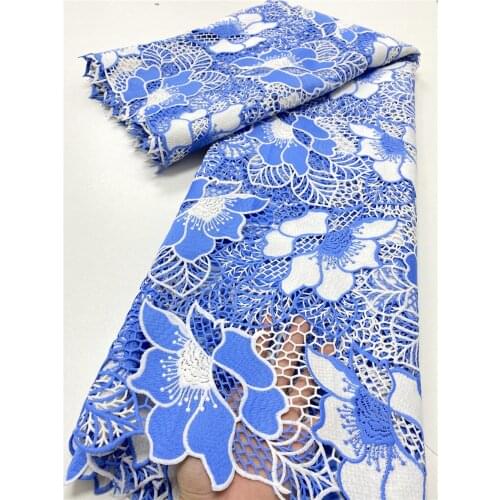XIYA Sky Blue 5 yards African Lace Fabric 2021 Guipure Cord Lace French Lace Nigerian Lace Water Souble For Party Dress NI5164