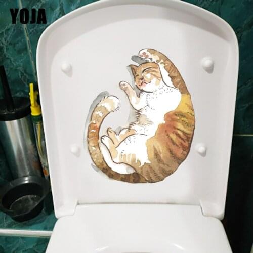 YOJA 19.5×23.9CM Cute Cat Lying Down Bedroom Wall Decor Sticker Mural Toilet WC Accessories T1-2393