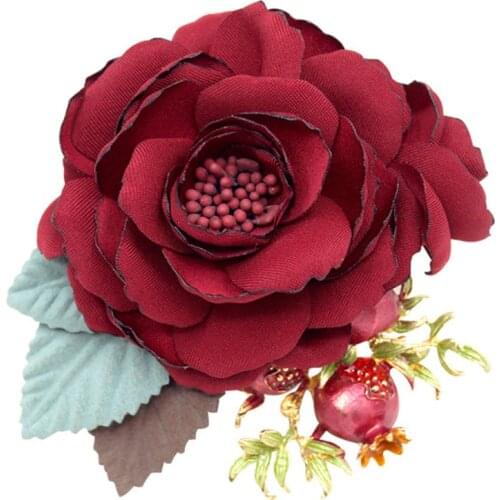 Korean Handmade Fabric Flower Brooch Pomegranate Laple Pins and Brooches for Women Fashion Jewelry Clothing Accessories