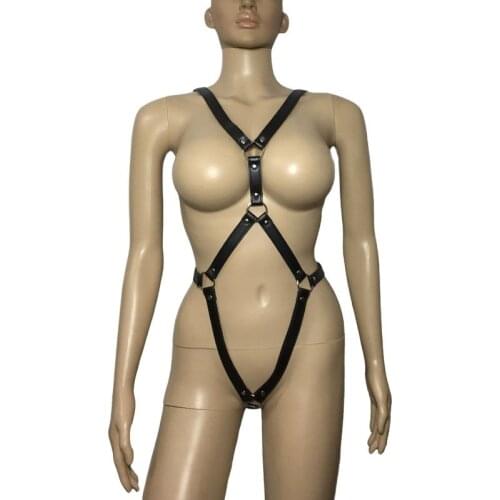 Women PU Leather Strappy Body Harness Belt Leotard Fancy Suspender Restraint Straps Fetish Bodysuit Sexy Costume