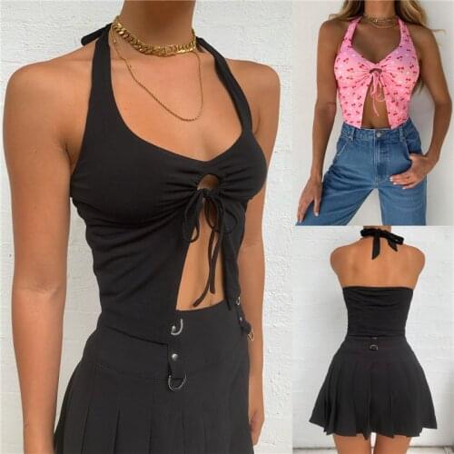 2021 Fashion Trend Women Ladies Sweet Summer Casual Sleeveless Crop Tops Floral Pattern V Neck Fitting Tanks Camisole Sun-Tops