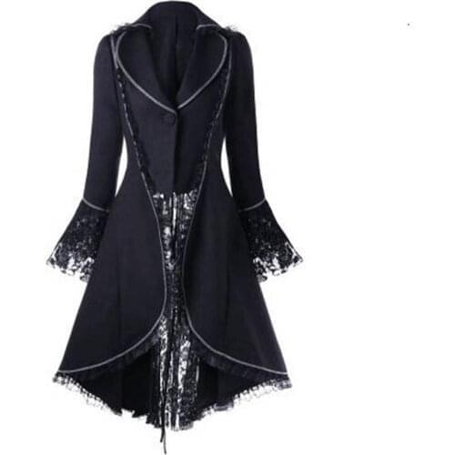 Stylish Bar 5xl 2019 Autumn Winter Women Vintage OverCoat Long-sleeved Waist Back Bandage Coat Lace Stitching Jacket Female Coat