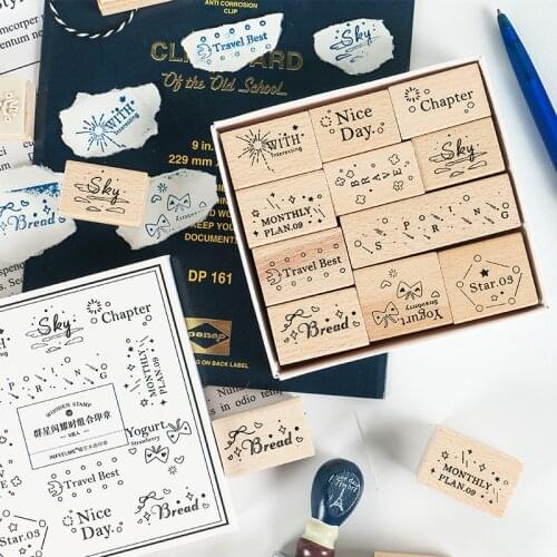 11pcs/Box Shine Satr Butterfly Set Wood Stamp For Stationery DIY Scrapbooking Rubber Card Making Album Decoroation Crafts