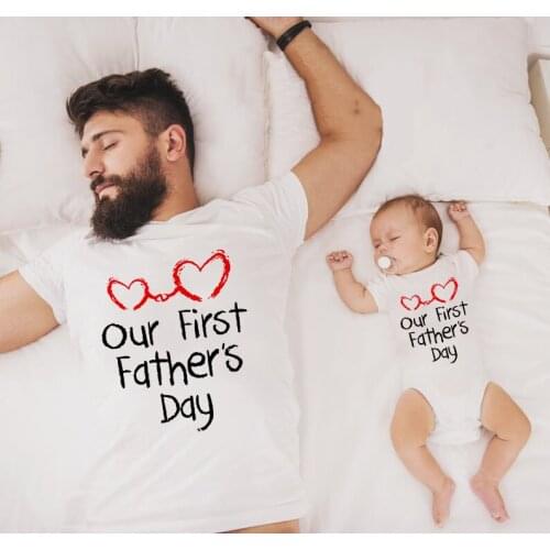 1pcs Our First Fathers Day Dad & Baby Matching T Shirt Infant Bodysuit & Mens T-Shirt Daddy and Me Outfits Fathers Day Gift