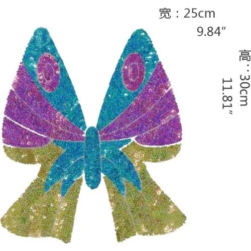 2PCS Large Size Bowknot Sequins EMB Applique Sew On Patch DIY Embroidered Bling Bling Bowknot Applique Clothing Accessories
