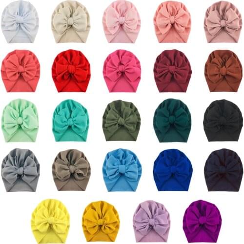 20 Pcs/Lot, Hot Sale Solid Color Big Bow Hat Baby Headbands Soft Turban Children Kids Hair Accessories Baby Girl Hat Headwear