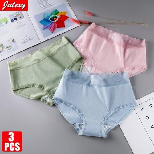 3pcs/pack Julexy Plus Size Cotton Women Panties Breathable High Waist Briefs Female Sexy Lace Lingerie Underwear Panties