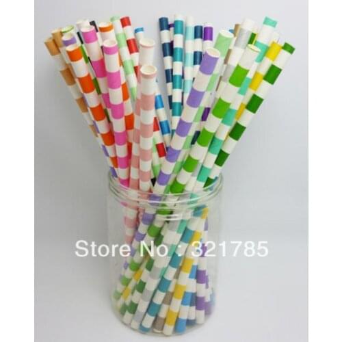 50 PCS/2 Pack Horizontal Stripes Pattern Paper Straws Drinking Straws Biodegradable For Wedding Birthday Party Gift