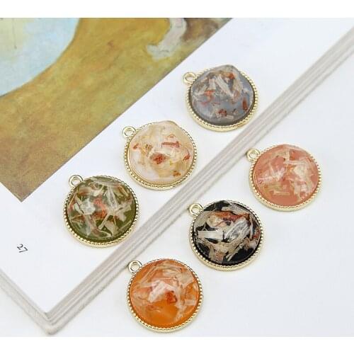 6pcs Korean Vintage Alloy Bottom Tray Embedded Shell Irregular Round Pendant Drop Earrings For Women Jewelry Accessories Finding