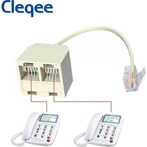 Cleqee 1 Male to 2 Female Adapter 2 Way Telephone Splitter Beige RJ11 6P4C RJ11 to RJ11 Separator