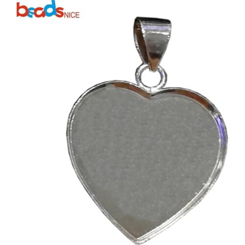 Beadsnice ID36962smt17 Sterling Silver Heart Cabochon Settings Jewelry Accessories Pendant Trays Heart Bezel Tray Blanks