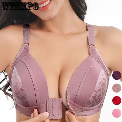 Sexy Push Up Bra Women Front Closure Plus Size Bras Seamless Underwear Cotton Wireless Soft Bralette Female Gather Brassiere 95C