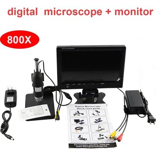 Digital microscope with 7 inch monitor electronic video microscope magnifier 800X + 8 LED light HD 3.6 MP AV output