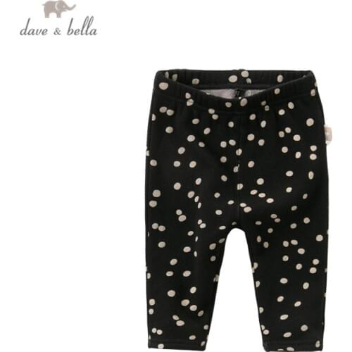 DB15858 dave bella winter baby girls fashion dots print pockets pants children full length kids pants infant toddler trousers