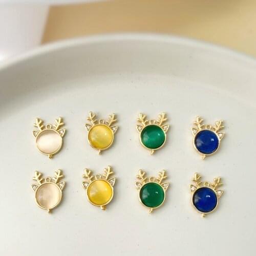 Copper-plated real gold double ring cats eye elk head pendant DIY forest earrings material jewelry accessories